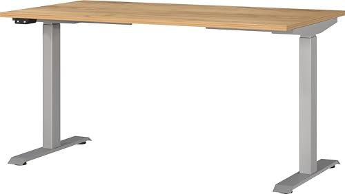 Germania Schreibtisch 7905-641, in Navarra-Eiche-Nb./Silber, EL. höhenverstellb., 140 x 120 x 80 cm (BxHxT)