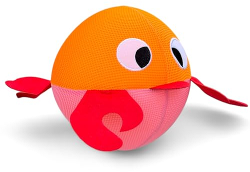 MIJOMA Fröhlicher Wasserball Fisch, Stoffbezug, Springball Ø23cm, Robuster Polyester, Langlebiges Wasserspielzeug für Spiele an Land & Wasser, Familienfreundlich (Orange-Rosa)