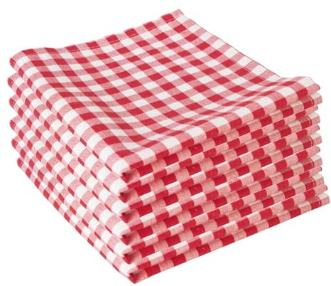 Stoffserviette Kariert Baumwolle - Vichy Karo, Gingham, Karomuster, Landhausstil, Landhaus, Stoff Serviette, Napkin(Rot, 50 x 50 cm, 6 Stück)