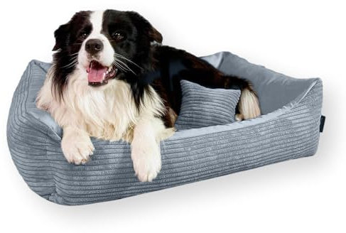 4L Textil Molly Kuscheliges Hundebett Bezug abnehmbar und waschbar Hundekorb mittelgroße Hunde Cord Hundekissen flauschig Hundekörbchen Cord Hundesofa(80x60 cm, Grau)