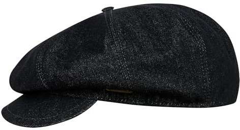 Sterkowski Vigo Ballonmütze | 100% Baumwolle Denim Schirmmütze für Männer und Frauen | schiebermütze Herren Sommer schirmmützen für Herren Bakerboy mütze Herren Cabrio 65 cm Schwarz