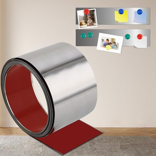 QDYMXUN Striscia di metallo autoadesiva per magneti, rotolo di nastri adesivi ferrosi flessibili per bacheche in studio, ufficio, scuola (argento lucido, 300 cm di lunghezza x 12 cm di larghezza)