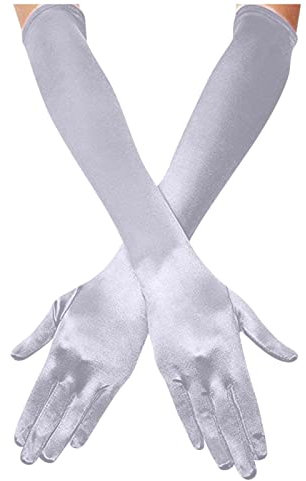 White Cotton Gloves Women Garden Gloves Heavy Duty Bridal Satin Dance Women's Length Finger Gloves Gloves Long 1920s Opera Gloves Netball Gloves Women For Nails Long Gloves Black (Silver, One Size)