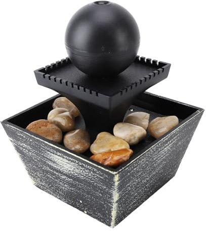 Fuente de Cascada Interior de Bola, Fuente de Agua Feng Shui Tranquil Alivio del Estrés Decoración de Escritorio con Luz LED para Oficina, Sala de Estar, Dormitorio, Fuente de