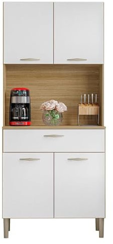 ACTUAL DIFFUSION Buffet de Cuisine 4 Portes 1 Tiroir Chêne et Blanc L 74.5 H 170.5 P 36.3 cm