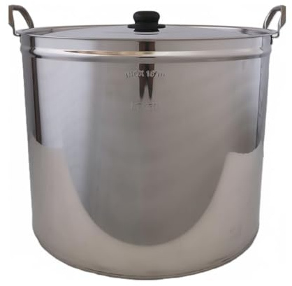 Pentola Bollitore in Acciaio Inox 18/10 per la Bollitura di Prodotti Alimentari, 200L, Diametro 72,5 cm, Altezza 50 cm, con Coperchio
