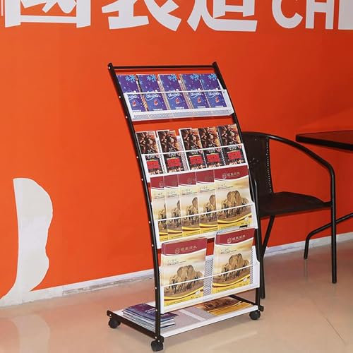 MaiBuL LNNW Zeitschriftenständer mit Rollen, bodenstehende Prospektständer, Zeitungsständer, Prospektständer Zeitschriften- und Broschürenständer