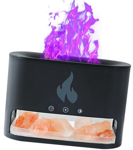 Night Light, Salt Lamp Flame Humidifier with Type-C USB, Ultrasonic Atomization for Aromatherapy Diffuser in Bedroom, Yoga, Office (Black)