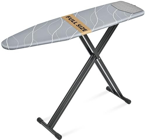 APEXCHASER Ironing Board with Silicon Iron Rest, Heavy-Duty Legs and Heat Resistant Cover, 13x53 inch, Black
