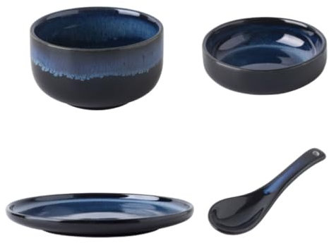 BRIGHTFUFU 1satz Ceramic Dinnerware Set Teiliges Geschirrset Blau Für Zuhause Inklusive Teller Schüssel Dip-schale Und Löffel Für Täglichen Gebrauch Und Partys Ceramic Dinnerware Set