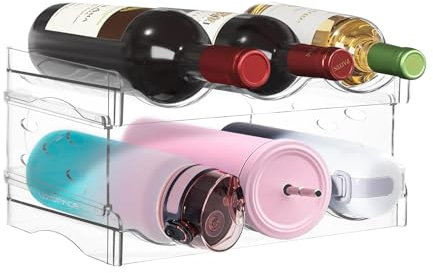 Range Bouteille - Range Bouteille Frigo - 2 Pièces Range Bouteille Vin, en Plastique PET, Empilable, Contient jusqu'à 6 Bouteilles, Adapté pour Cuisine, Placard, Réfrigérateur, Bar et Bureau