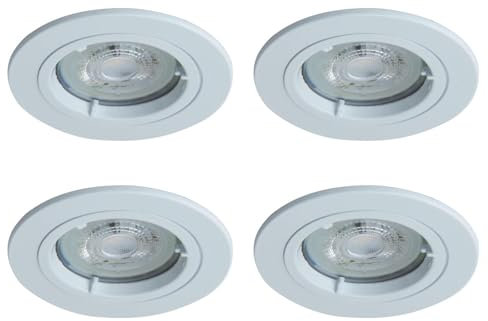 firstchoicelighting Set of 4 White GU10 Recessed Downlights, Fixed IP20 Ceiling Spots, LED and Dimmer Compatible