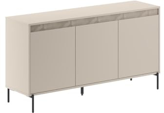FWStyle 3 Door Sideboard Sandstone Modern Furniture on Black Metal Legs - H 80cm x W 150cm x D 40cm