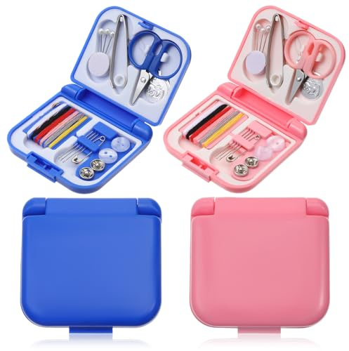 2er-Pack Mini Reise Nähset Nadel und Faden Set Tragbares Nähzubehör für Unterwegs mit faltbarem Kleines Basis-Nähset-Zubehör mit Nadeln, Fäden, Knöpfen und Schere