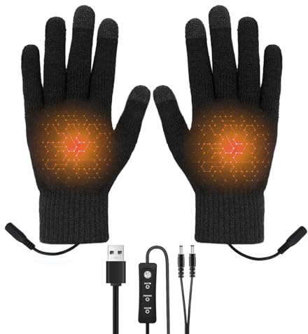 USB Beheizte Handschuhe für Herren und Damen, Winter Beidseitig Heizung mit 3 Temperaturstufen und Touchscreen-Funktion, Vollfinger Warme Handschuhe für Drinnen und Draußen Radfahren Ski (Schwarz)