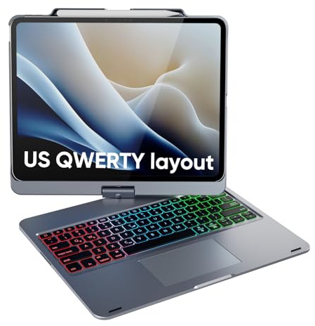 doqo iPad Air 13 & iPad Pro 13/12.9 Tastatur Hülle mit Trackpad,360°drehbar | Laptop-ähnliches Tippen,Beleuchtete,für iPad Air 13 M4/M3/M2,Pro 13 M5/M4,Pro 12.9 (3.–6. Gen) mit Stifthalter