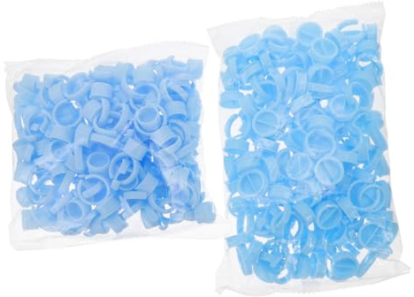 TOGEVAL 200 Stück Teiliges Wimpernkleber Ringhalter mit Pigmentbechern Mittlere und Große Blaue Ringe Sicherer Kleberhalter für Professionelle Wimpernverlängerung und Microblading