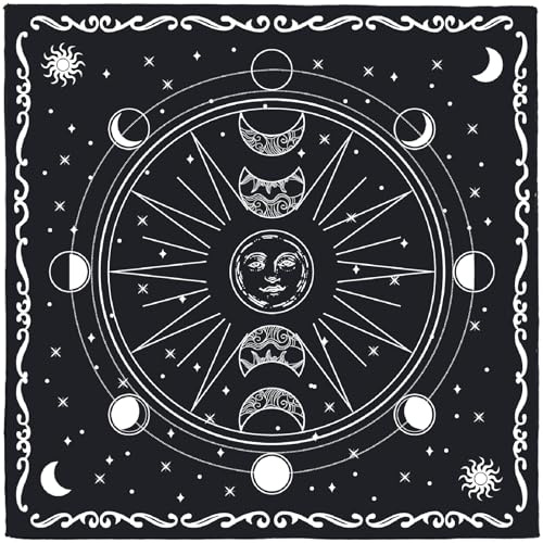 CREATCABIN Mondphasen Altartuch Ritualtuch Hexerei Matte Spiritueller Schwarzer Samt Tarotkarten Tischdecke Quadratischer Wandteppich Wandbehang Kunsttischdecke Wahrsagetuch Für Wicca Lesungen 50x50cm