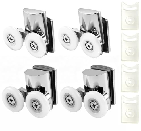4 Piezas incluir 2 Arriba y 2 Abajo Ruedas Dobles Puerta Ducha,Ruedas Cabina Aleación Zinc, Repuesto Cabinas curvas, Duraderas y silenciosas Ruedas Puerta Ducha,para Curvas