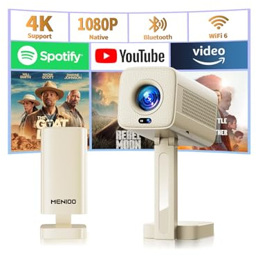 Mini Proyector de 1920 * 1280 con WiFi Bluetooth y Aplicaciones Integradas | Proyector portátil con corrección trapezoidal automática equipado con mando a distancia inteligente y altavoces estéreo Beige