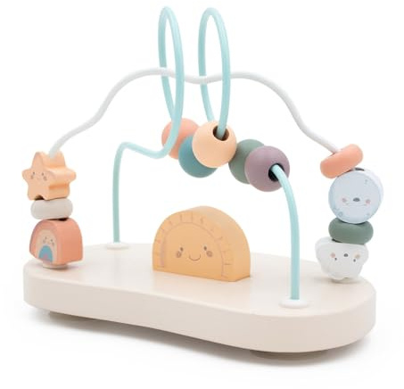 jumini Baby Wooden High Chair Bead Maze Toy | Suction Base for High Chair Trays | Sustainable Wood | Soft Pastel Design | Cloud, Rainbow & Sun Beads | Gift Boxed | UKCA/CE Certified | 12+ Months