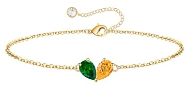 Turandoss 2 Geburtsstein Armband Damen Gold - 14K Vergoldet Armband mit Geburtsstein, Geburtstagsgeschenk für Mädchen Frauen Mutter Freundin Jubiläum Geschenke Schmuck