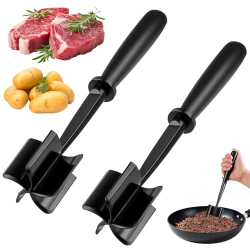 2PCS Mince Masher with 5-Blade Head, High-Temp Heat-Resistant Mince Meat Masher, Non-Stick Meat Chopper for Multi-Function Mix and Mash, Nylon Kitchen Utensils