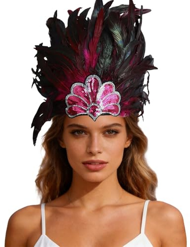 Damen Karneval Feder Kopfschmuck Pailletten Kopfschmuck für Hochzeit Maskerade Party Cosplay Feder Stirnbänder
