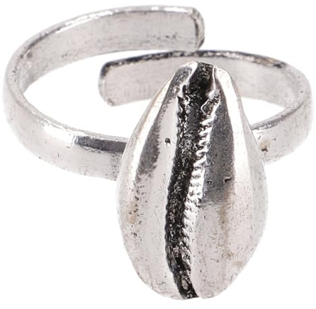 GURU SHOP Modeschmuck Ring aus Indien, Boho Kauri Muschel Schmuck, Daumenring - Silber