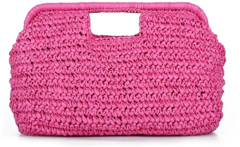 EVEOUT Pochette in Paglia per Donna Estiva Boho Clutch Rafia per Lavoro Matrimonio Festa Borsa Intrecciata con Manico per Spiaggia Mare