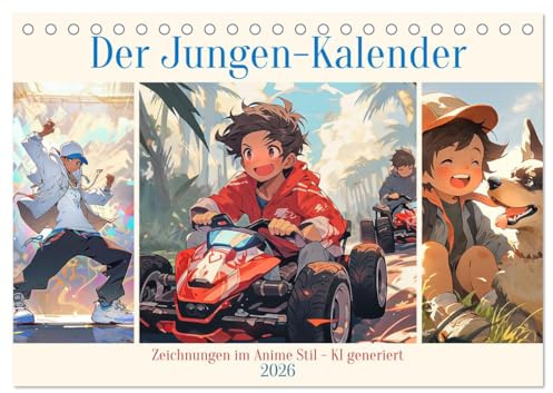 Der Jungen-Kalender (Tischkalender 2026 DIN A5 quer), CALVENDO Monatskalender: Coole Zeichnungen im Anime Stil - KI generiert (CALVENDO Menschen)