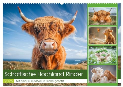 Schottische Hochland Rinder (Wandkalender 2026 DIN A2 quer), CALVENDO Monatskalender: Ihre sanfte Natur und ihr charakteristisches Aussehen machen sie ... Bewohnern jeder Landschaft. (CALVENDO Tiere)