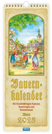 Trötsch Maxi-Streifenkalender Bauernkalender 2025 mit Hundertjährigem Kalender, Bauernregeln und Ferienterminen: Wandkalender