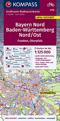KOMPASS Großraum-Radtourenkarte 3710 Bayern Nord, Baden-Württemberg Nord/Ost, 1:125.000: 2 Karten im Set, reiß- und wetterfest, GPX-Daten zum Download (KOMPASS Großraum Fahrradkarte, Band 3710)