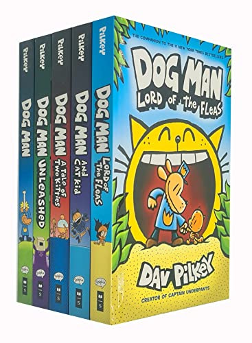 Dog Man Series 1-5 Books Collection Set By Dav Pilkey (Dog Man, Unleashed, A Tale of Two Kitties, Dog Man and Cat Kid, Lord of the Fleas)