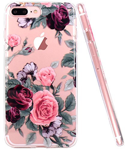 iPhone 6 Hülle, iPhone 6S Hülle, JIAXIUFEN TPU Silikon Schutz Handy Hülle Transparent HandyHülle Schutzhülle Case Cover Huelle Handyhuelle für Apple iPhone 6 6S - Pink Purple Rose