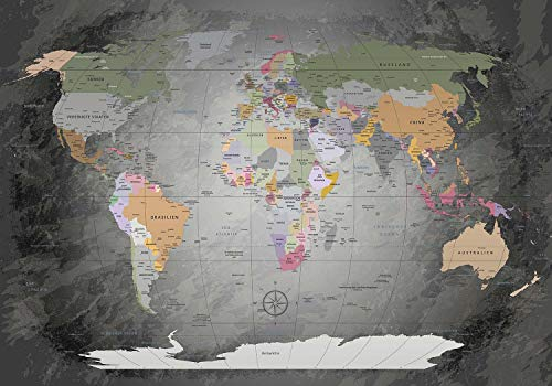 LANA KK - Premium Poster World Map Edelgrau Weltkarte - deutsch - Kunstdruck auf 250g Papier – Landkarte Globus in bunt, einteilig in 100 x 70 cm