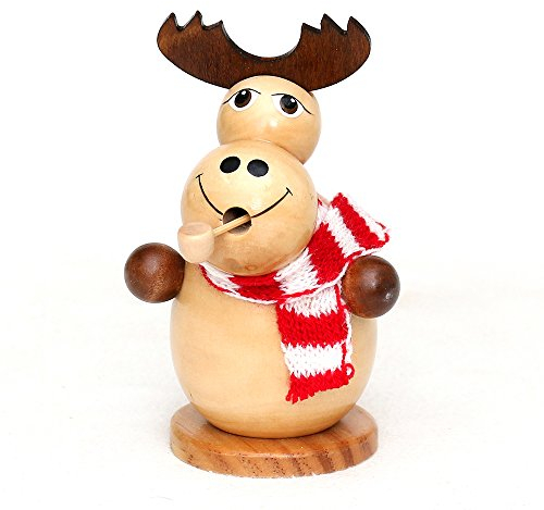 Wichtelstube-Kollektion Holz Räuchermann Räuchermännchen Räucherfigur Elch mit Strickschal,Natur 8 x 8 x 13 cm