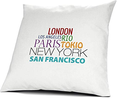 printplanet Kopfkissen San Francisco, Kissen mit Füllung, Famous Cities of the World, 40 cm, 100% Baumwolle, Städtekissen, Souvenir, Geschenkidee