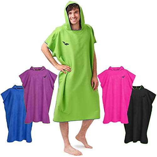 Fit-Flip Surf Poncho Mikrofaser - Umkleidehilfe Strand - Badeponcho für Erwachsene - Duschponcho schnelltrocknend - Strandponcho für Surfer - Surfponchos Ultraleicht (Größe M, Grün/Dunkelblau)