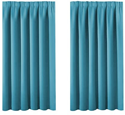 BellaHills Short Blackout Curtain - Privacy Room Darkening Panel Super Soft Solid Interwoven Lining Thermal Insulated Blackout Curtain for Kitchen/Bay Window 46 x 54 Inch, 2 Panels, Turquoise Blue