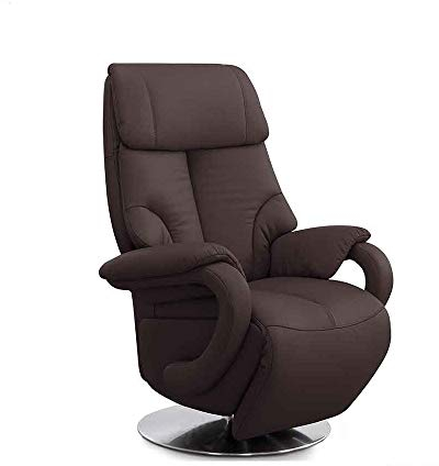 CAVADORE Ledersessel Istanbul / Fernsehsessel mit manuell verstellbarer Relaxfunktion / 80 x 115 x 79 / Echtleder: Braun