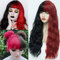 Perücke Schwarz und Rot Damen Lang Locken mit Pony und Perückennetz für Frauen Super Natürlich Volle Synthetik Kunsthaar Wig Mädchen 001J