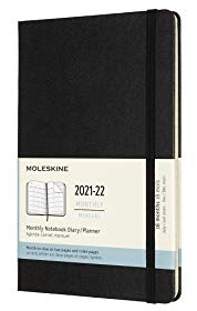 Moleskine - 18-Monats-Kalender/Planer, Kalender 2021/2022 mit Monatsübersicht, Monatsplaner mit Hardcover und elastischem Verschluss, Format Large/A5 13 x 21 cm, Farbe Schwarz, 128 Seiten