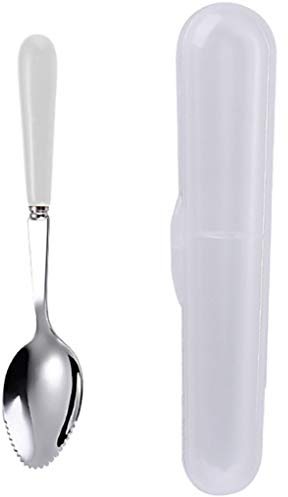 Goeielewe Grapefruit Löffel mit runden Wellenschliff für Zitrus, Kiwi, Obst und Dessert, Keramikgriff Edelstahl Dessertlöffel mit Aufbewahrungsbox (Weiß)