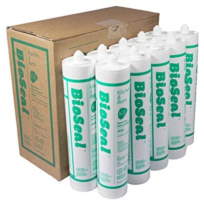 Clear BioSeal 100% Silicone Sealant Caulk Kitchen and Bath Grade, Waterproof and Low Odor 10.1 Ounce Cartridge, Clear, (Pack of 10)
