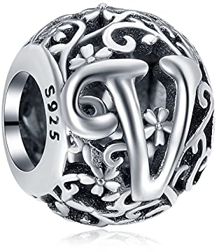 Annmors Donna Charms Ciondolo Lettere V per Bracciale Argento 925 Alfabeto Iniciales Colgantes Vintage
