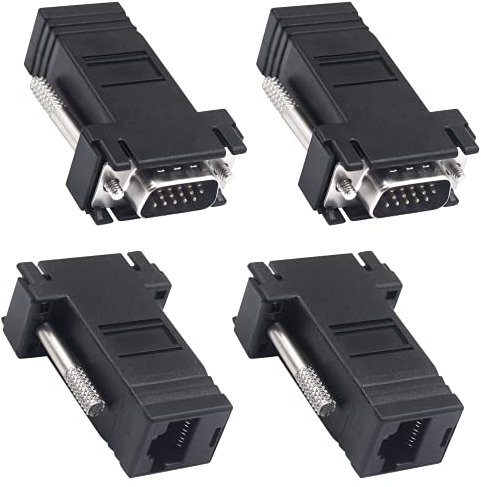 Poyiccot VGA Extender Over Ethernet Adapter, 4-Pack VGA to RJ45 Adapter 15 Pin Male Plug to CAT5 CAT6 Female Network Cable Extender Adapter for Multimedia Video