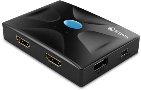 Atlantis KVM HDMI Switch USB Deviatore KVM HDMI (Tastiera, Mouse, VGA) a 2 porte Ingresso/Uscita HDMI Supporto mouse e tastiera USB Interruttore per cambio controllo 3840x2160/30Hz e 1920x1080/60Hz