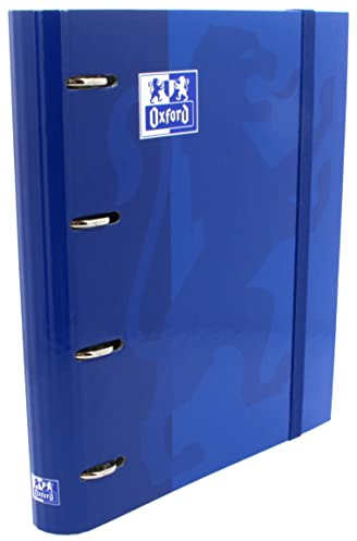 Oxford Ordner mit 4 Ringen mit Nachfüllung und Gummi, extra dicker Deckel mit Ersatzmine, Marineblau, 80 Blatt, kariert, Größe A4+